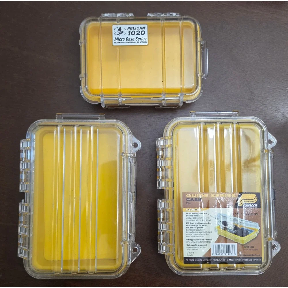 PELICAN PLANO Waterproof Micro Cases Unisex Yellow Clear 3 Piece Lot